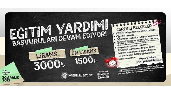 Yenişehir Belediyesinin eğitim yardımı başvuruları devam ediyor