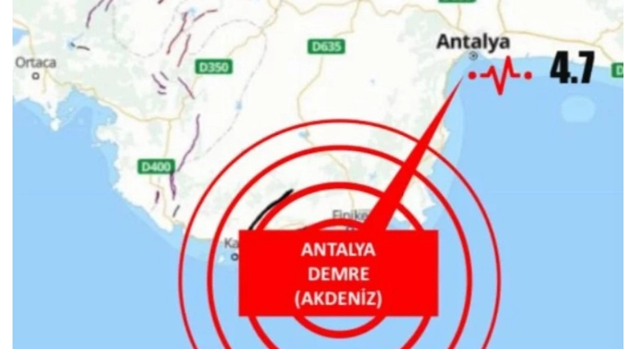 Antalya'da 4,7 büyüklüğünde deprem!