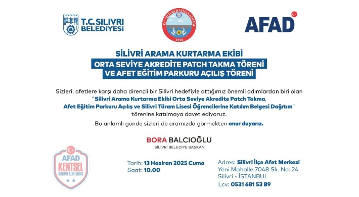SAK Ekibi Orta Seviye Akredite Patch Takma ve Afet Eğitim Parkuru Açılış Töreni Gerçekleşecek